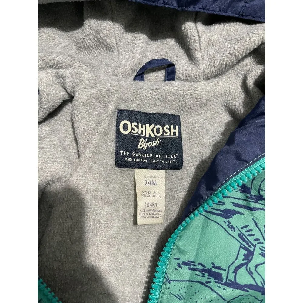 Oshkosh B'gosh jacket hooded dinosaur the genuine zip print all over kids 24M